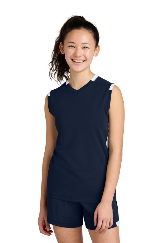 Sport-Tek Youth Club Sleeveless V-Neck YST441 True Navy/ White