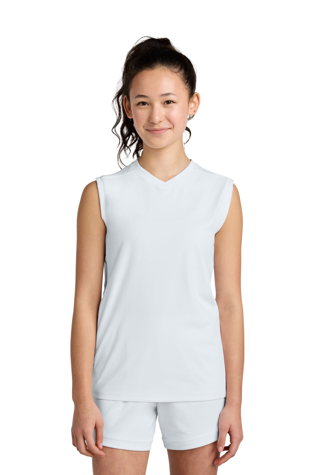 Sport-Tek Youth Club Sleeveless V-Neck YST441 White/ White