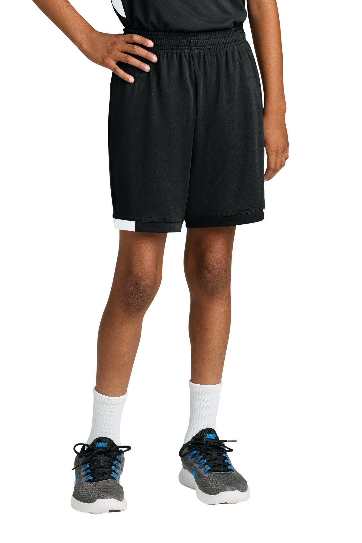 Sport-Tek Youth Club 5 Short YST4420 Black/ White