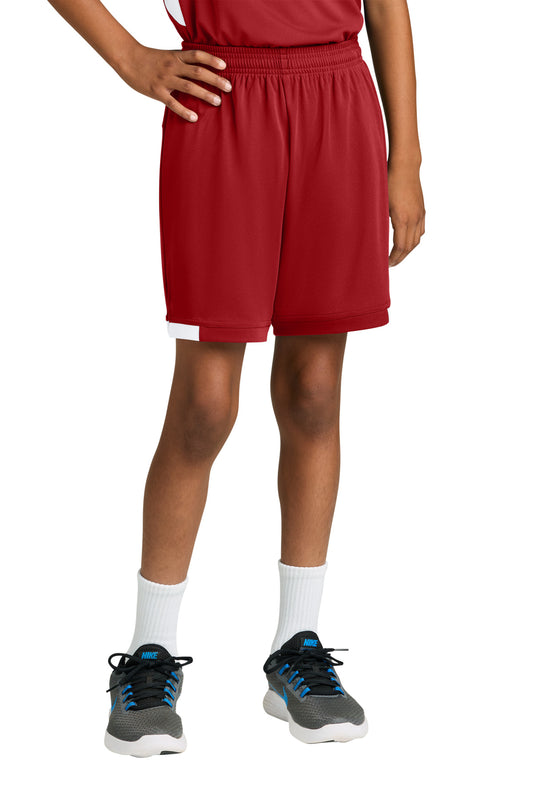 Sport-Tek Youth Club 5 Short YST4420 Deep Red/ White