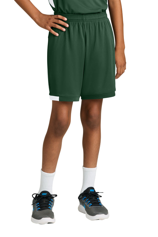 Sport-Tek Youth Club 5 Short YST4420 Forest Green/ White