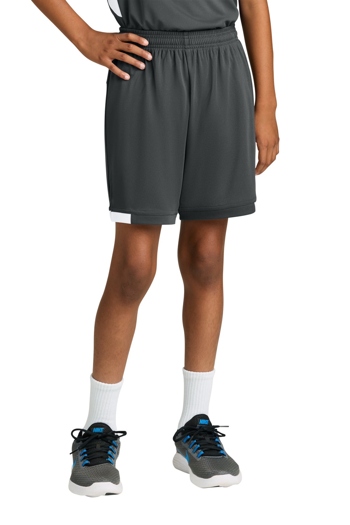 Sport-Tek Youth Club 5 Short YST4420 Iron Grey/ White