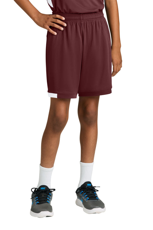 Sport-Tek Youth Club 5 Short YST4420 Maroon/ White