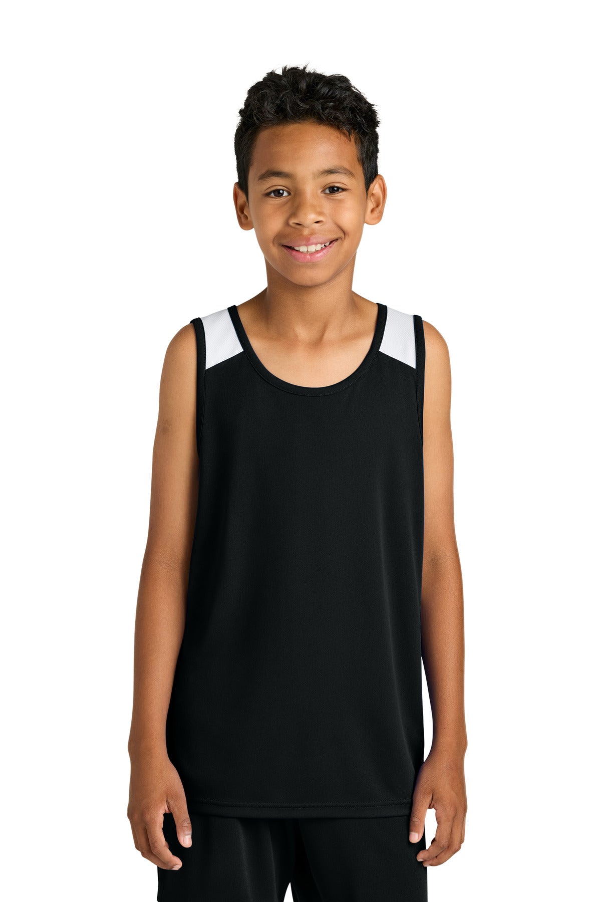 Sport-Tek Youth Club Track Tank YST446 Black/ White