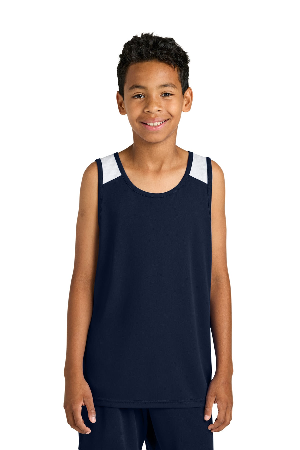 Sport-Tek Youth Club Track Tank YST446 True Navy/ White