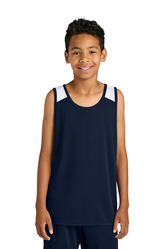 Sport-Tek Youth Club Track Tank YST446 True Navy/ White