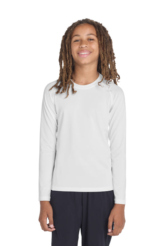 Sport-Tek Youth Long Sleeve Rashguard Tee YST470LS White