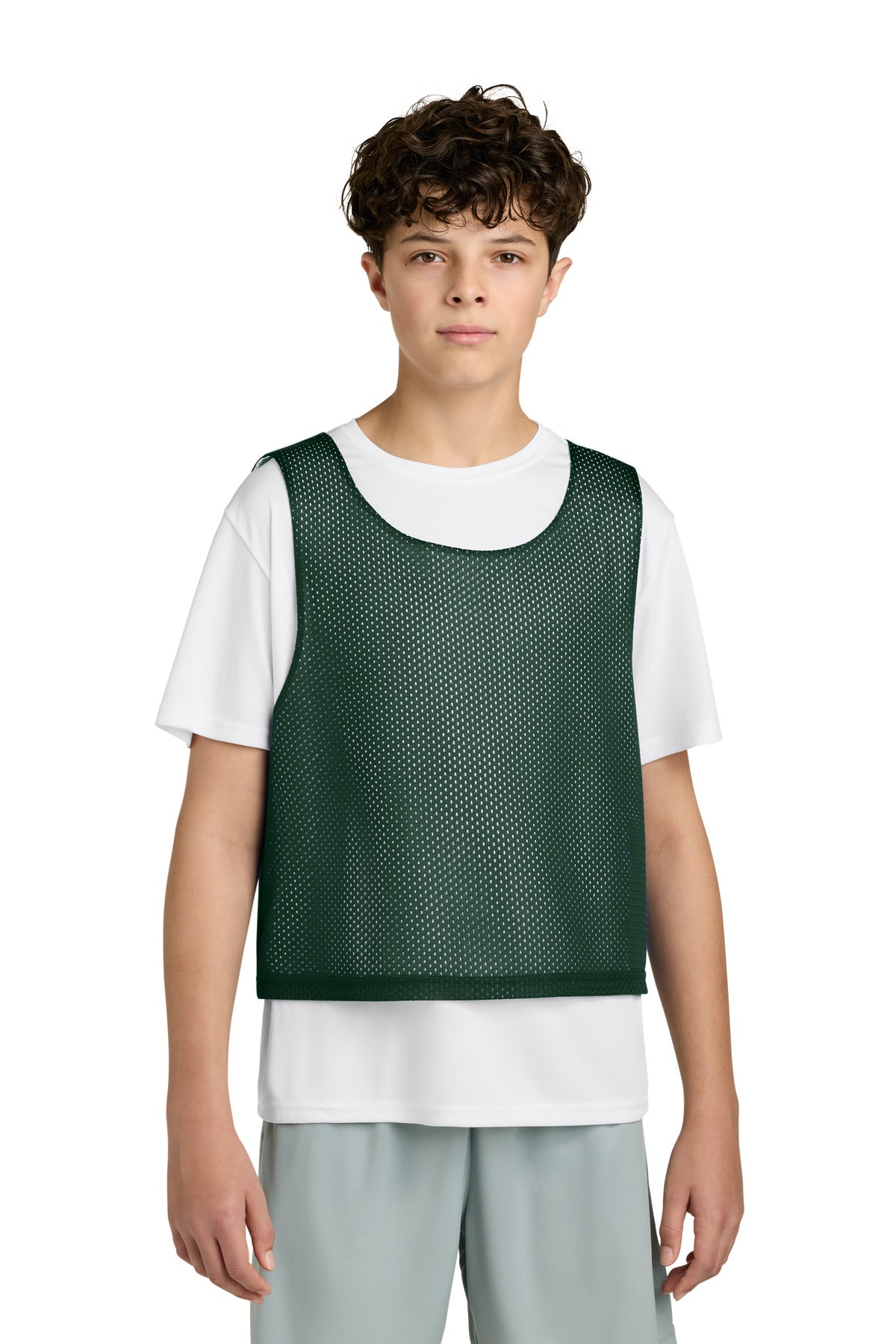 Sport-Tek Youth Lacrosse Reversible Pinnie YST512 Forest Green/ White
