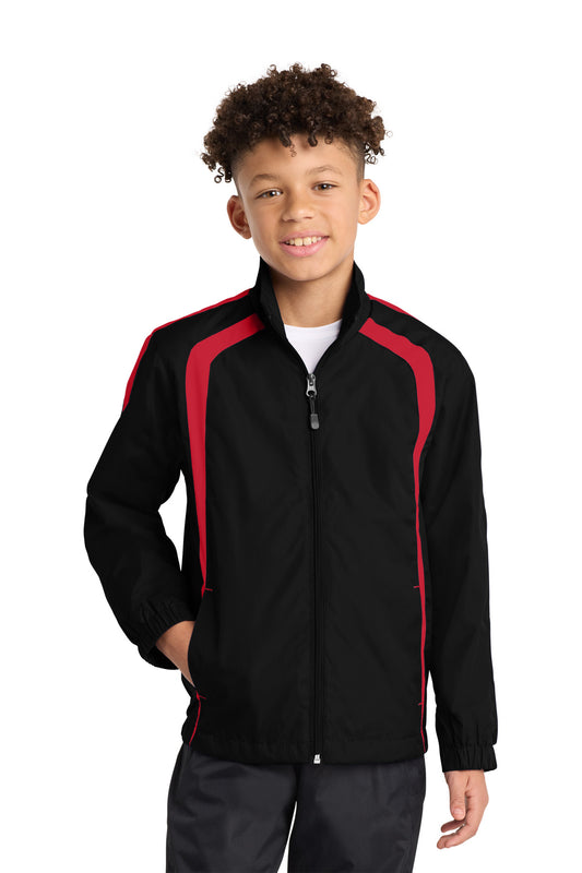 Sport-Tek Youth Colorblock Raglan Jacket YST60 Black/ True Red