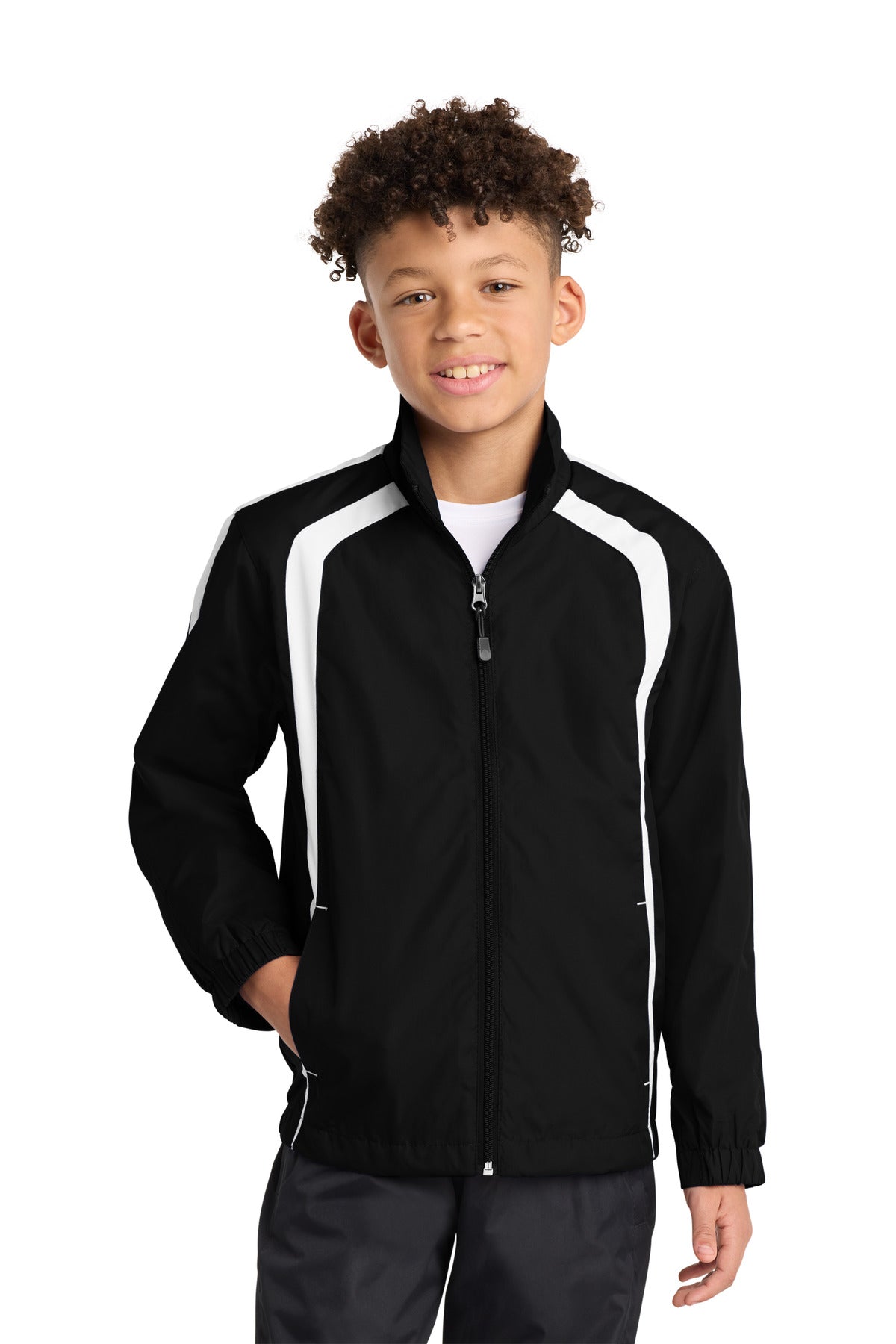 Sport-Tek Youth Colorblock Raglan Jacket YST60 Black/ White