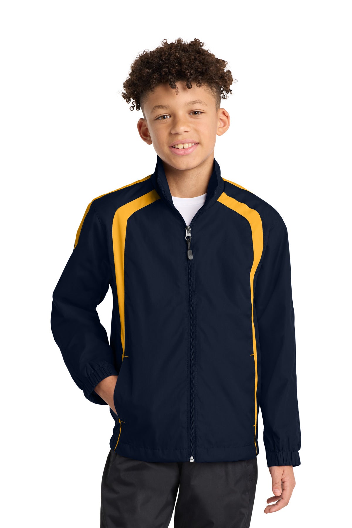 Sport-Tek Youth Colorblock Raglan Jacket YST60 True Navy/ Gold
