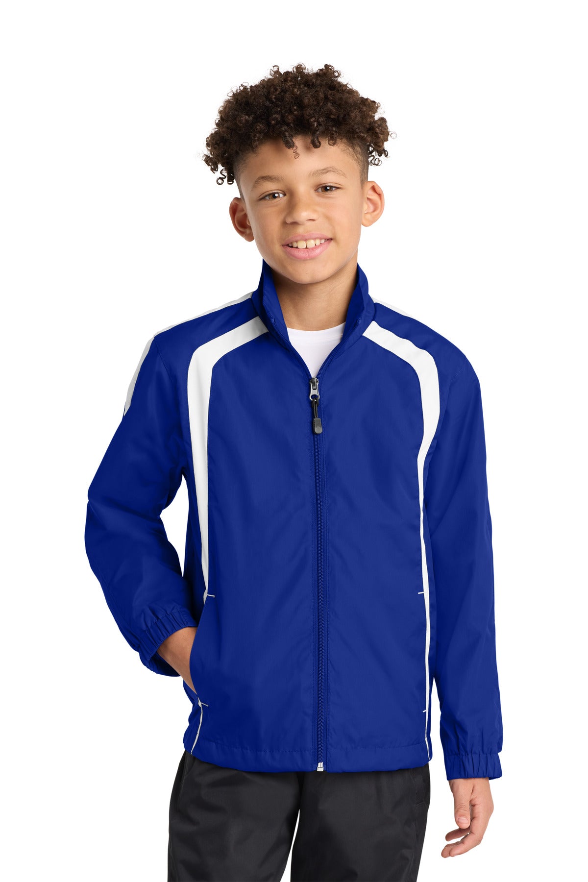 Sport-Tek Youth Colorblock Raglan Jacket YST60 True Royal/ White