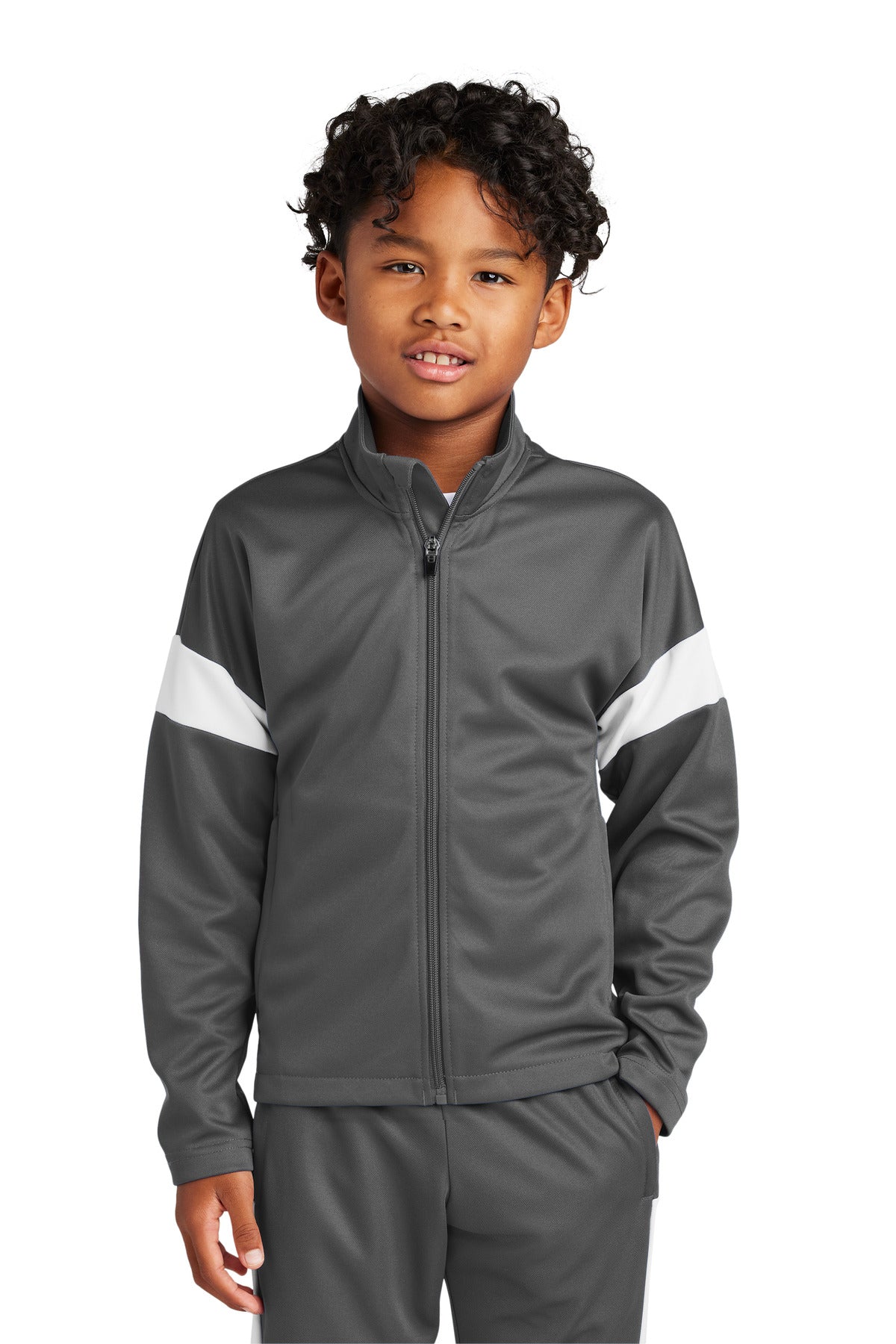 Sport-Tek Youth Travel Full-Zip Jacket YST800 Iron Grey/ White