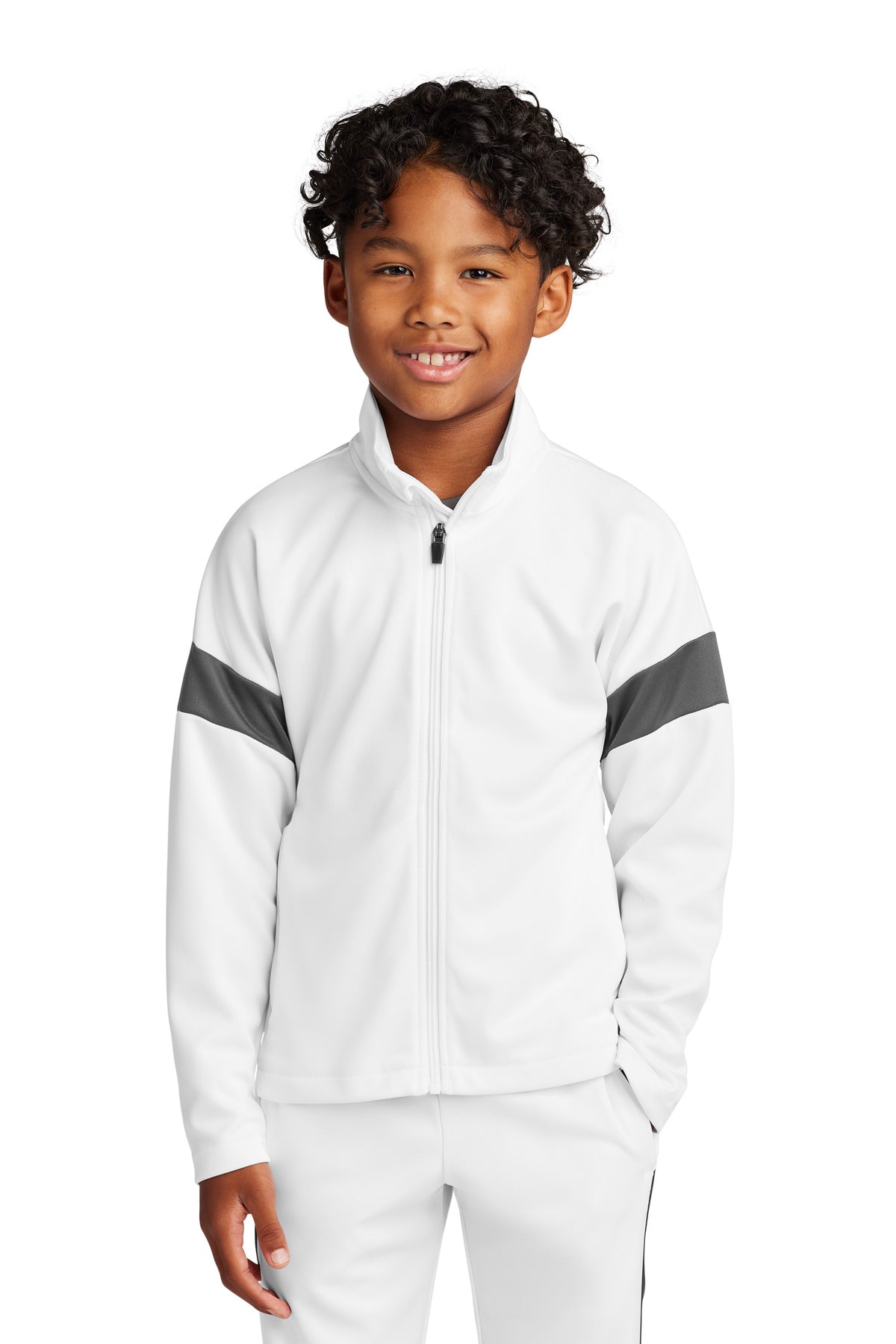 Sport-Tek Youth Travel Full-Zip Jacket YST800 White/ Iron Grey