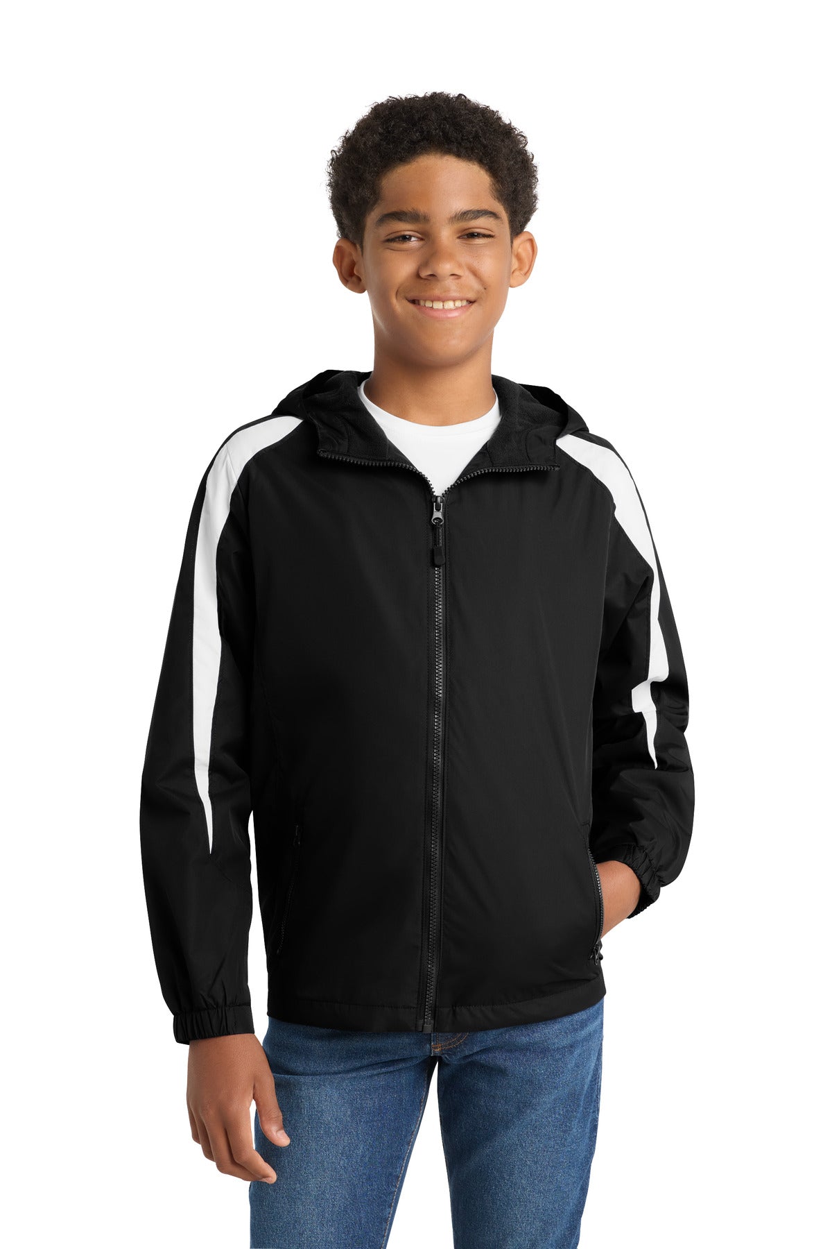 Sport-Tek Youth Fleece-Lined Colorblock Jacket YST81 Black/ White