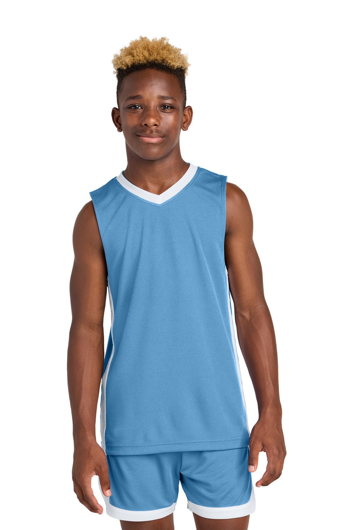 Sport-Tek Youth Rival Basketball Rev Jersey YST900 Carolina Blue/ White