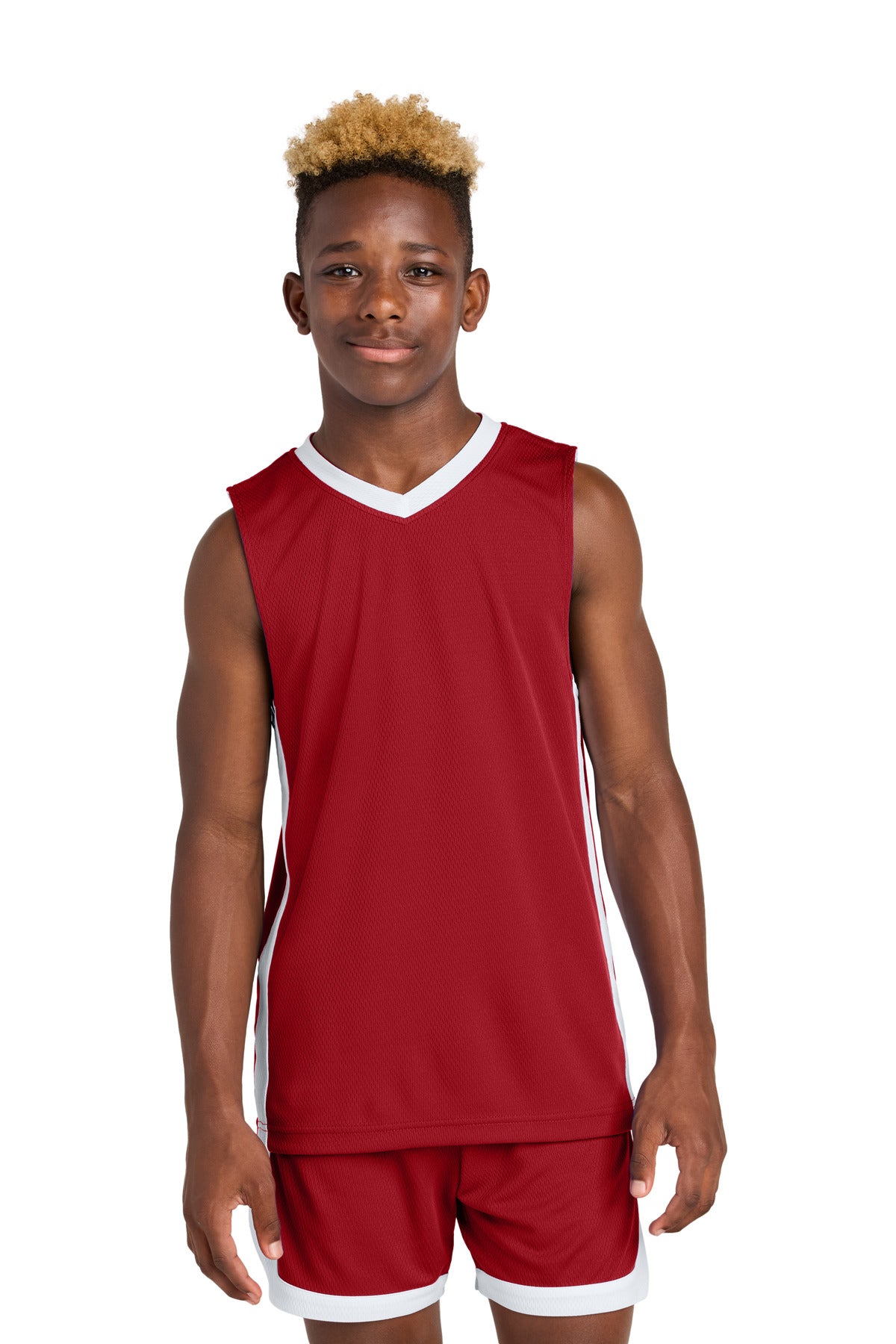 Sport-Tek Youth Rival Basketball Rev Jersey YST900 Deep Red/ White