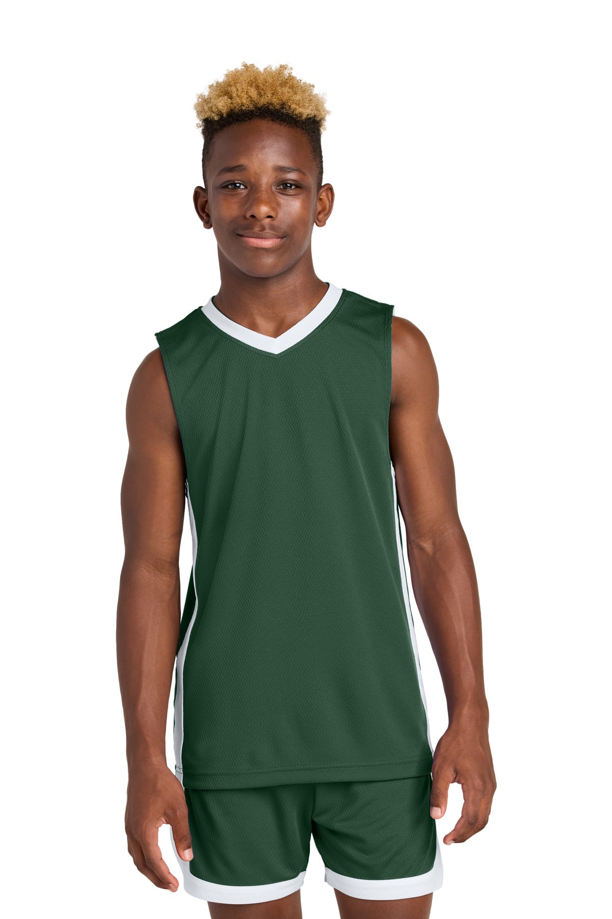 Sport-Tek Youth Rival Basketball Rev Jersey YST900 Forest Green/ White