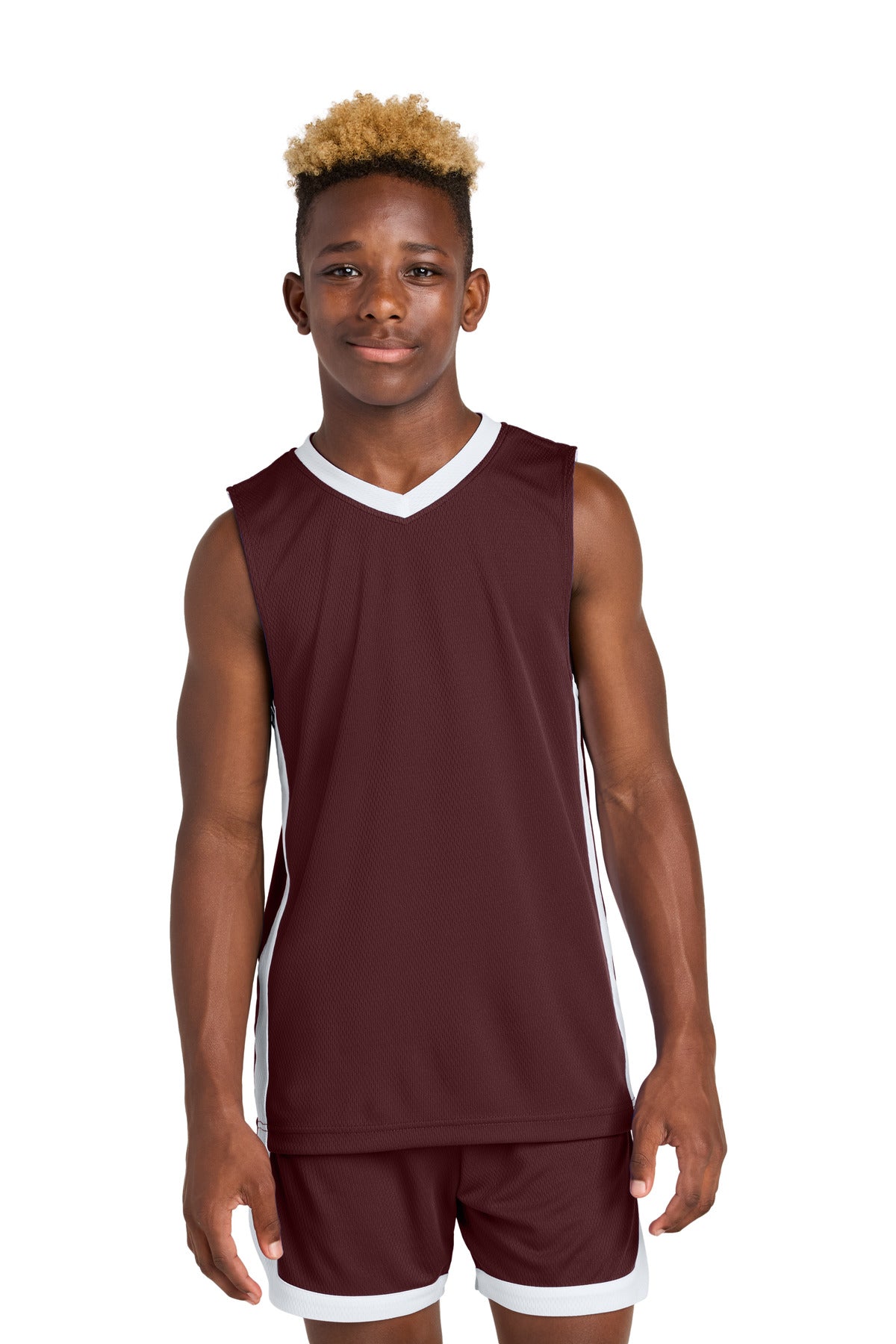 Sport-Tek Youth Rival Basketball Rev Jersey YST900 Maroon/ White