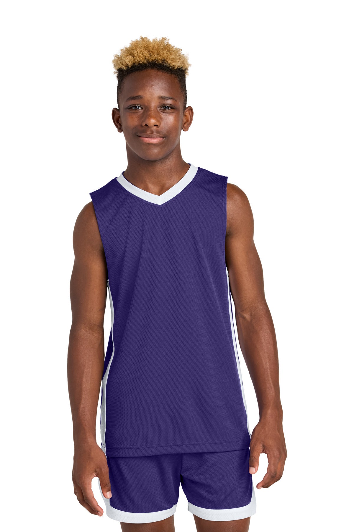 Sport-Tek Youth Rival Basketball Rev Jersey YST900 Purple/ White