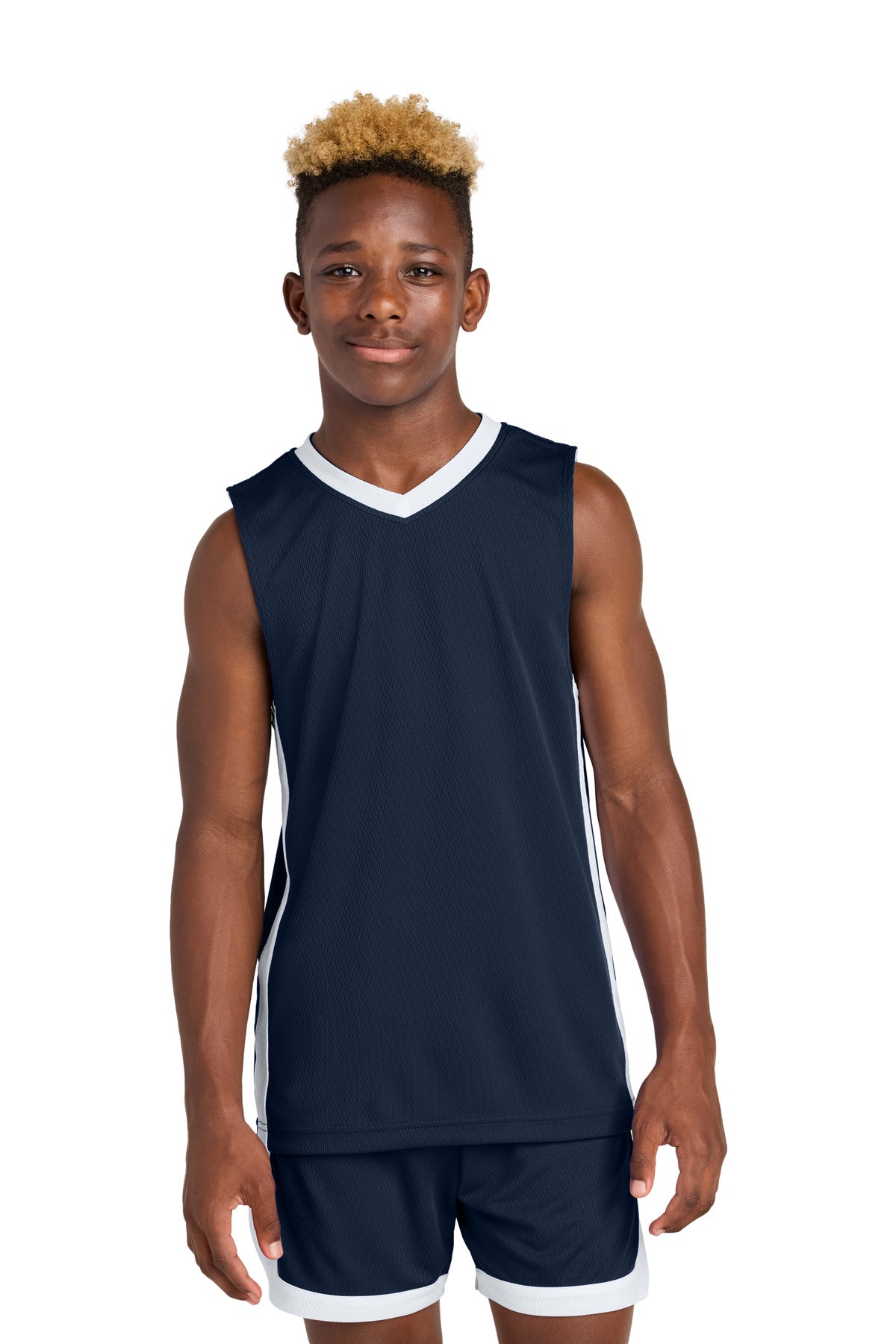 Sport-Tek Youth Rival Basketball Rev Jersey YST900 True Navy/ White
