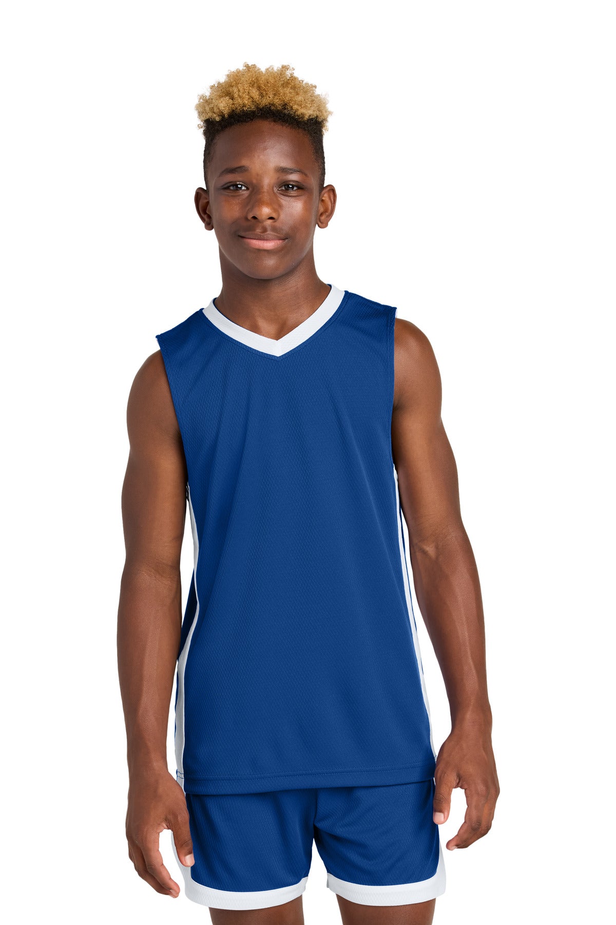 Sport-Tek Youth Rival Basketball Rev Jersey YST900 True Royal/ White