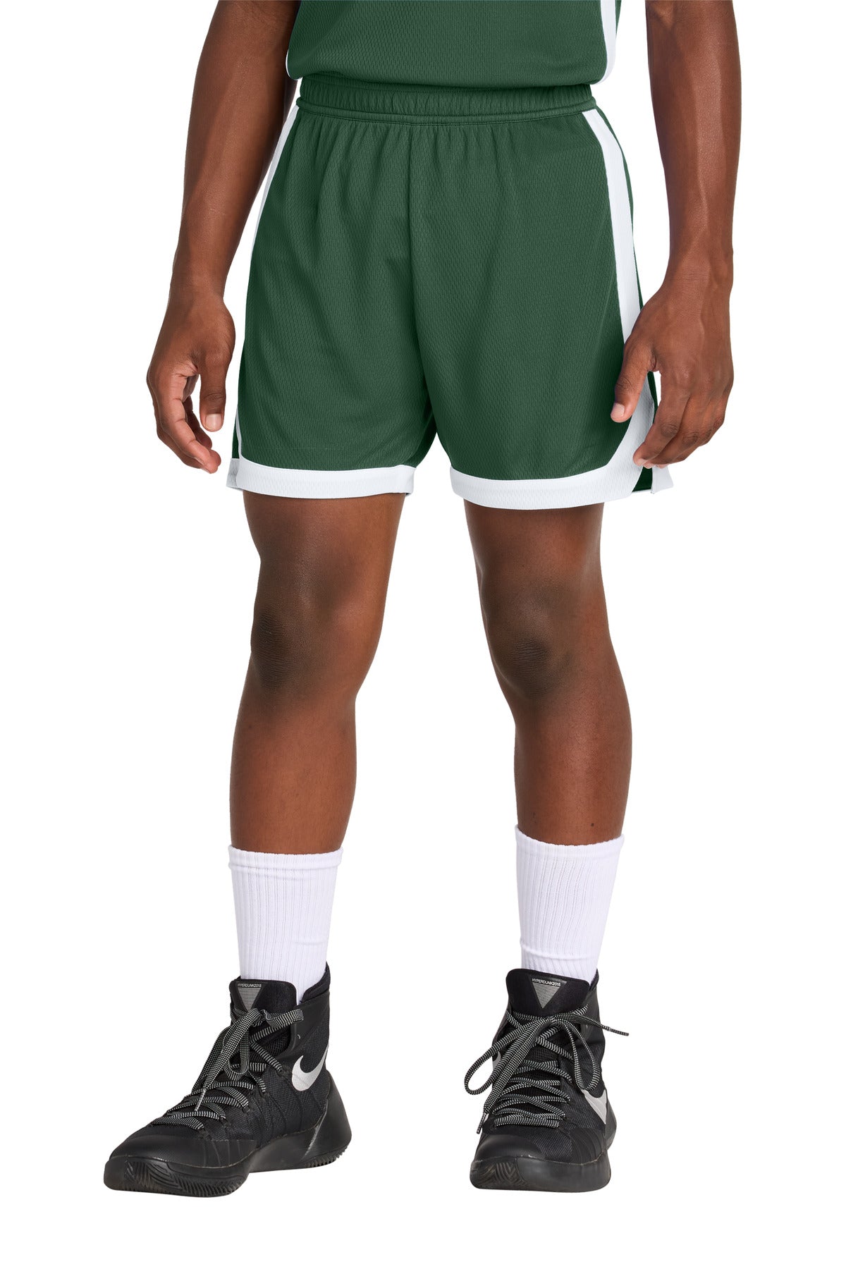 Sport-Tek Youth Rival Basketball 5 Short YST901 Forest Green/ White