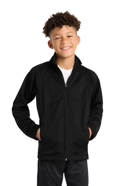 Sport-Tek Youth Tricot Track Jacket YST90 Black/ Black