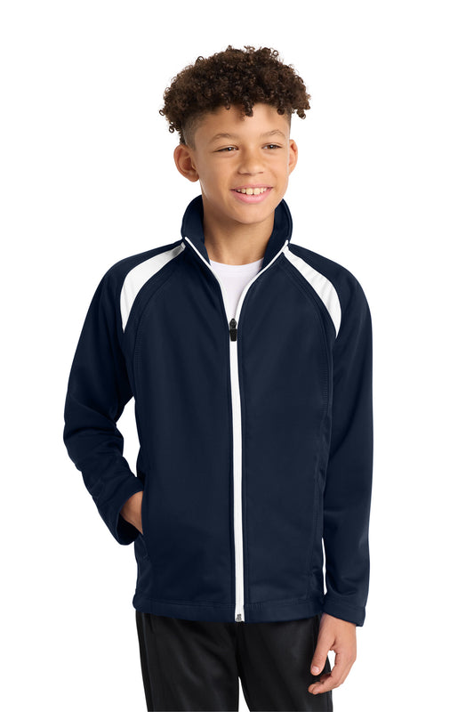 Sport-Tek Youth Tricot Track Jacket YST90 True Navy/ White