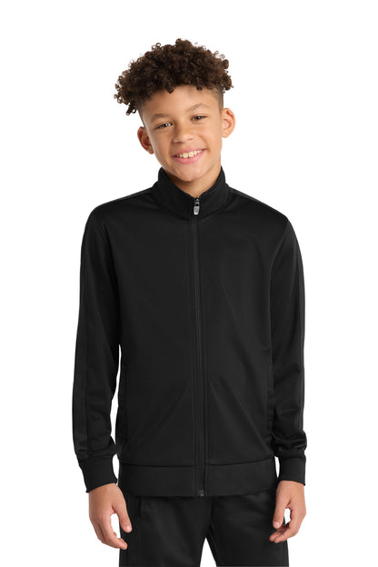 Sport-Tek Youth Tricot Sleeve Stripe Track Jacket YST94 Black/ Black