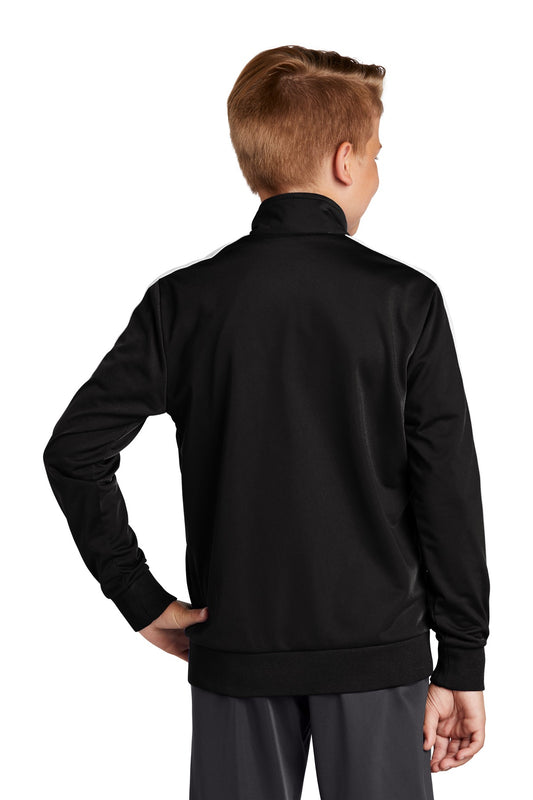 Sport-Tek  Youth Tricot Sleeve Stripe Track Jacket. YST94 Black/ White