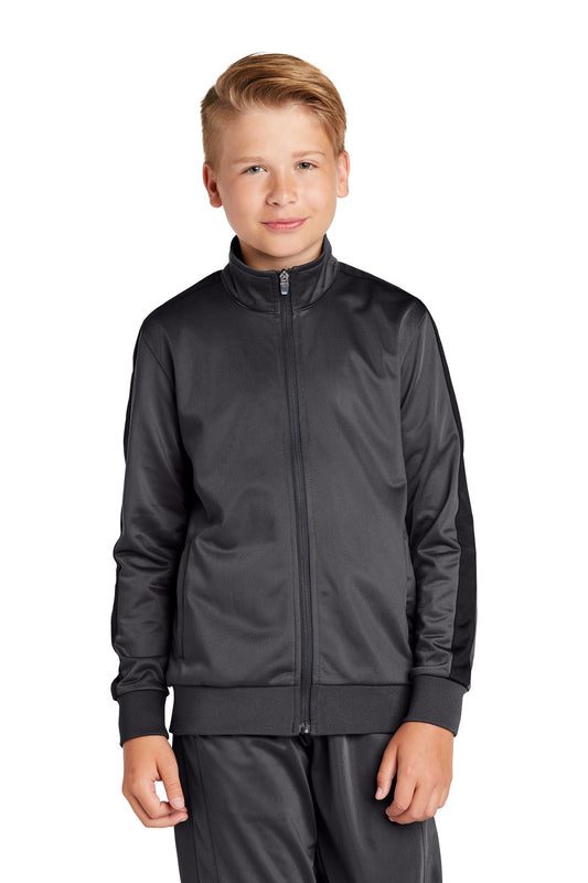 Sport-Tek  Youth Tricot Sleeve Stripe Track Jacket. YST94 Graphite/ Black