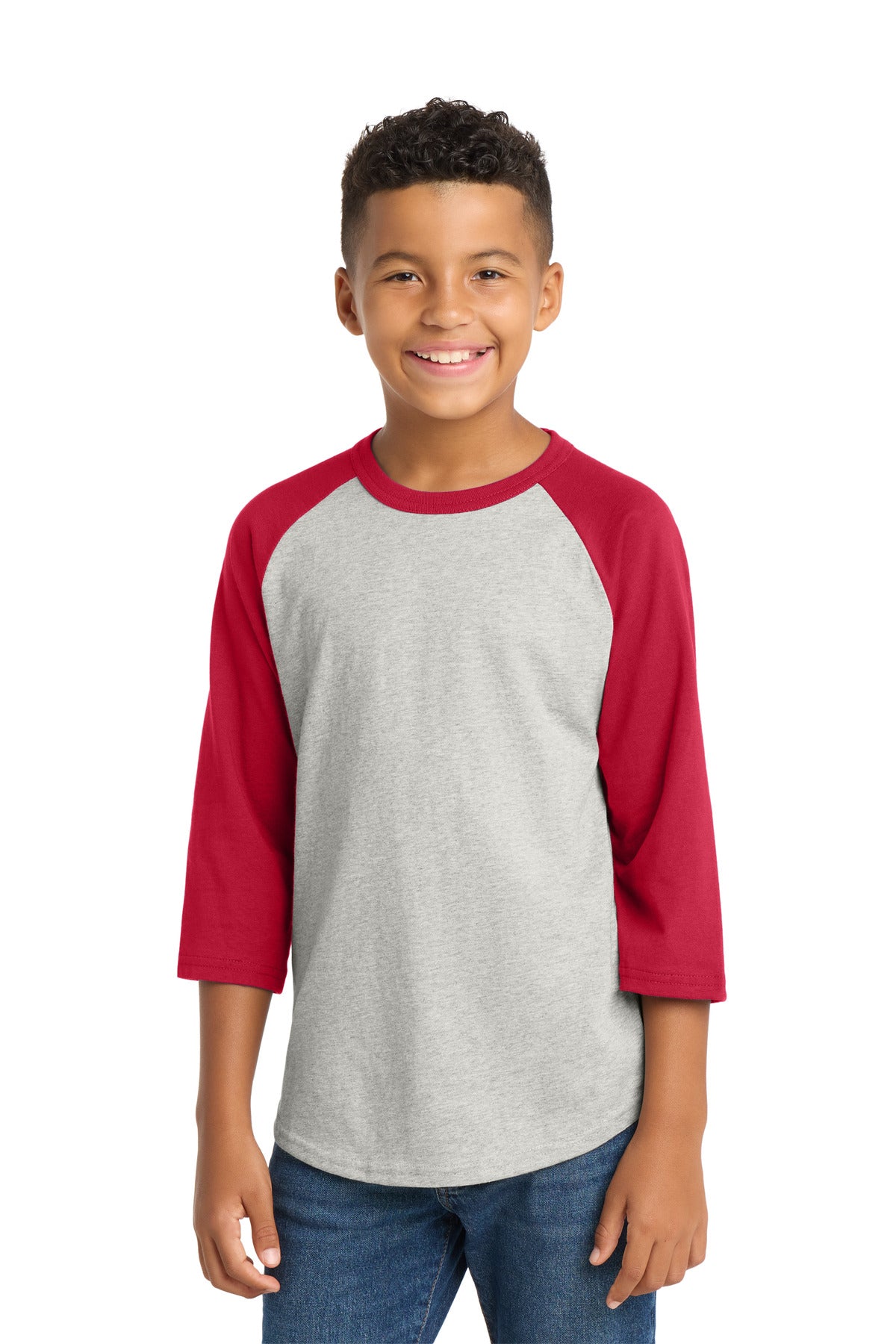Sport-Tek Youth Colorblock Raglan Jersey YT200 Heather Grey/ Red