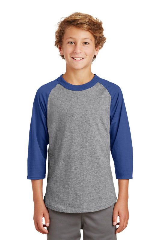 Sport-Tek Youth Colorblock Raglan Jersey.  YT200 Heather Grey/ Royal