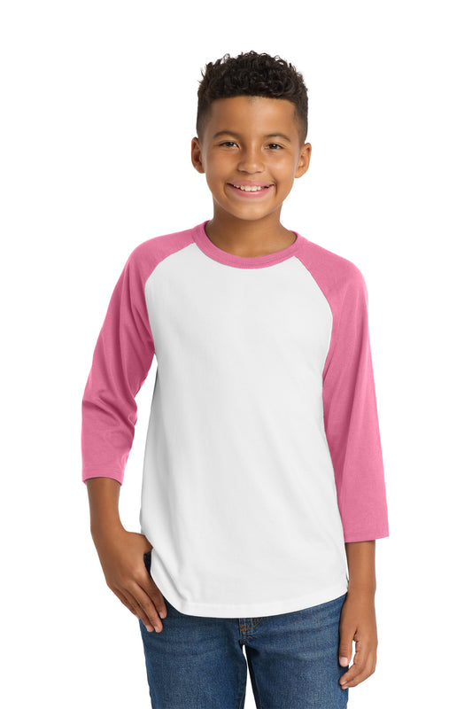 Sport-Tek Youth Colorblock Raglan Jersey YT200 White/ Bright Pink