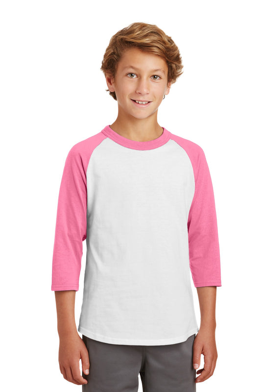 Sport-Tek Youth Colorblock Raglan Jersey.  YT200 White/ Bright Pink
