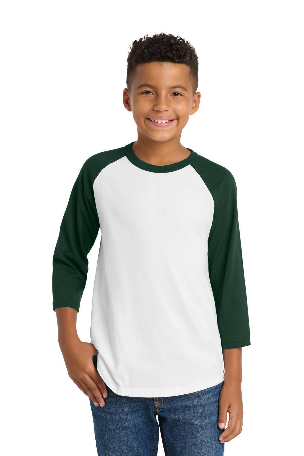 Sport-Tek Youth Colorblock Raglan Jersey YT200 White/ Forest