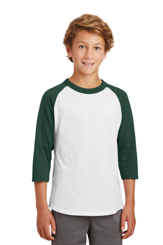 Sport-Tek Youth Colorblock Raglan Jersey.  YT200 White/ Forest