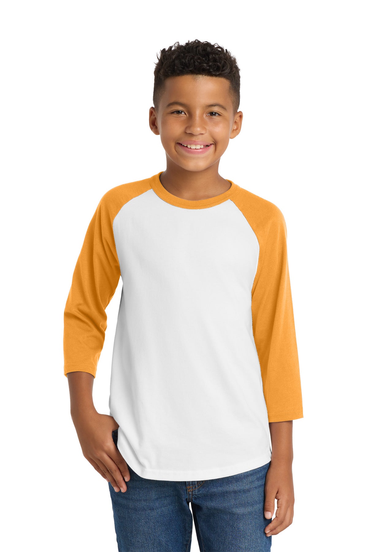 Sport-Tek Youth Colorblock Raglan Jersey YT200 White/ Gold