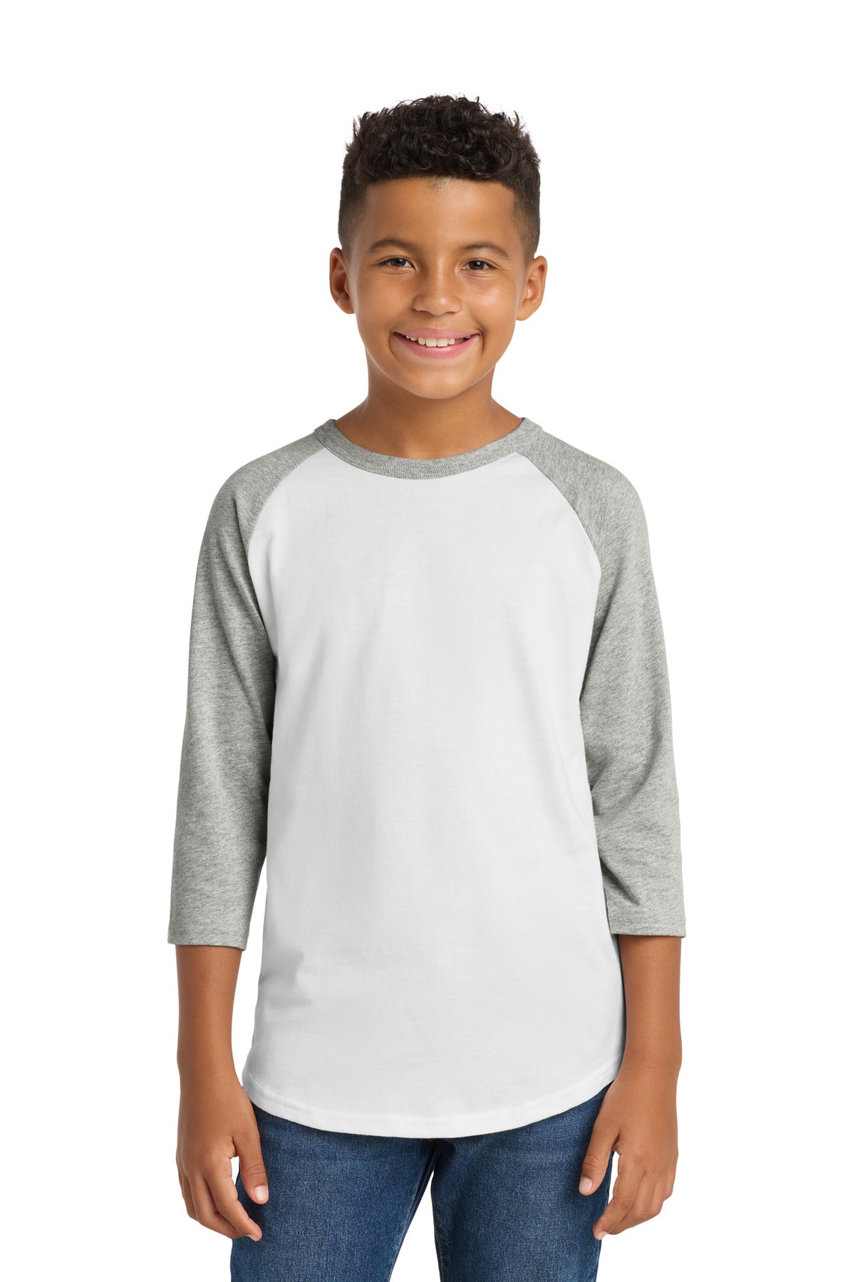 Sport-Tek Youth Colorblock Raglan Jersey YT200 White/ Heather Grey
