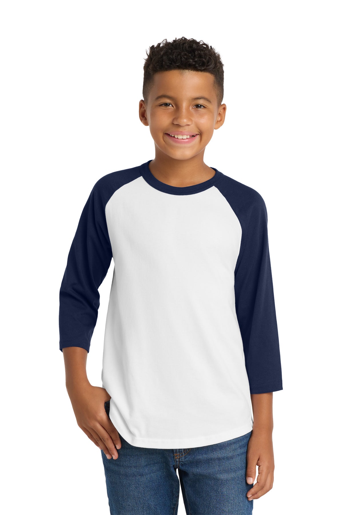 Sport-Tek Youth Colorblock Raglan Jersey YT200 White/ Navy