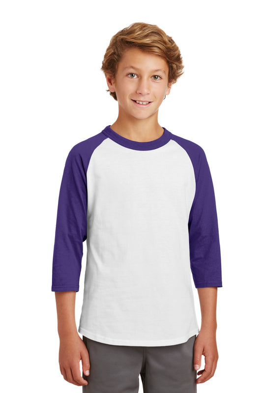 Sport-Tek Youth Colorblock Raglan Jersey.  YT200 White/ Purple