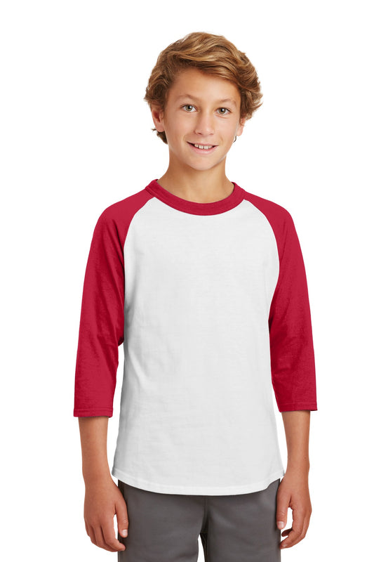 Sport-Tek Youth Colorblock Raglan Jersey.  YT200 White/ Red