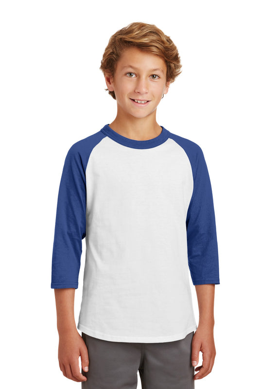 Sport-Tek Youth Colorblock Raglan Jersey.  YT200 White/ Royal