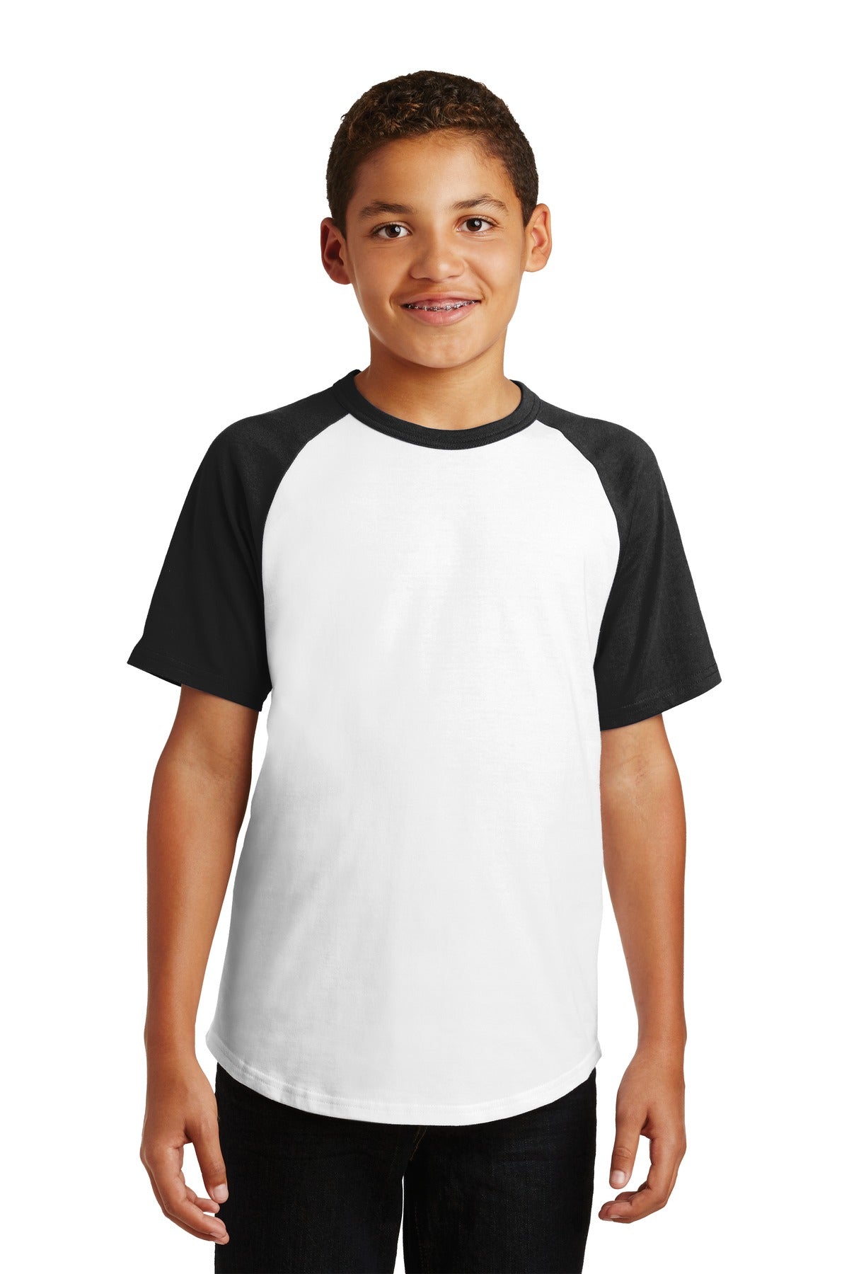 Sport-Tek Youth Short Sleeve Colorblock Raglan Jersey. YT201 White/ Black