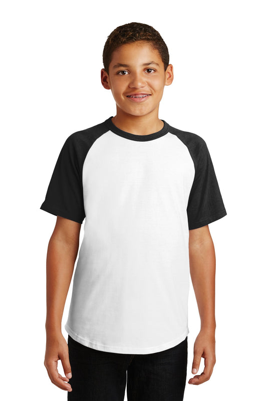 Sport-Tek Youth Short Sleeve Colorblock Raglan Jersey. YT201 White/ Black
