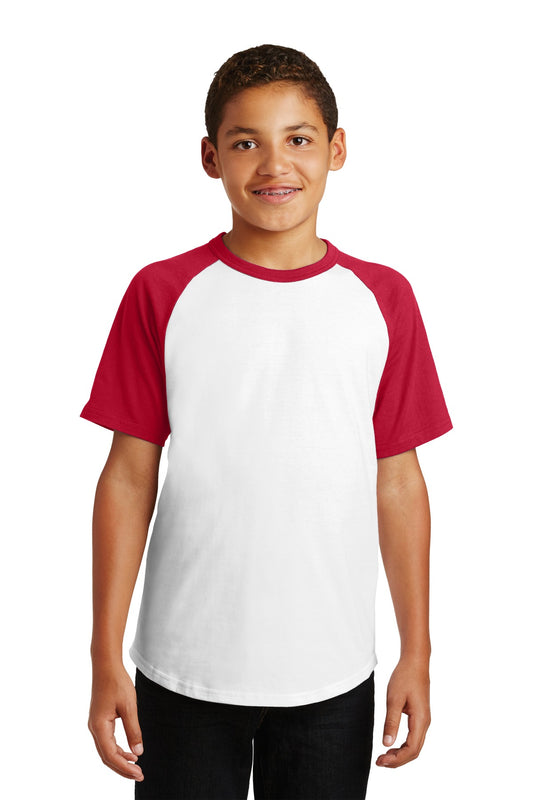 Sport-Tek Youth Short Sleeve Colorblock Raglan Jersey. YT201 White/ Red