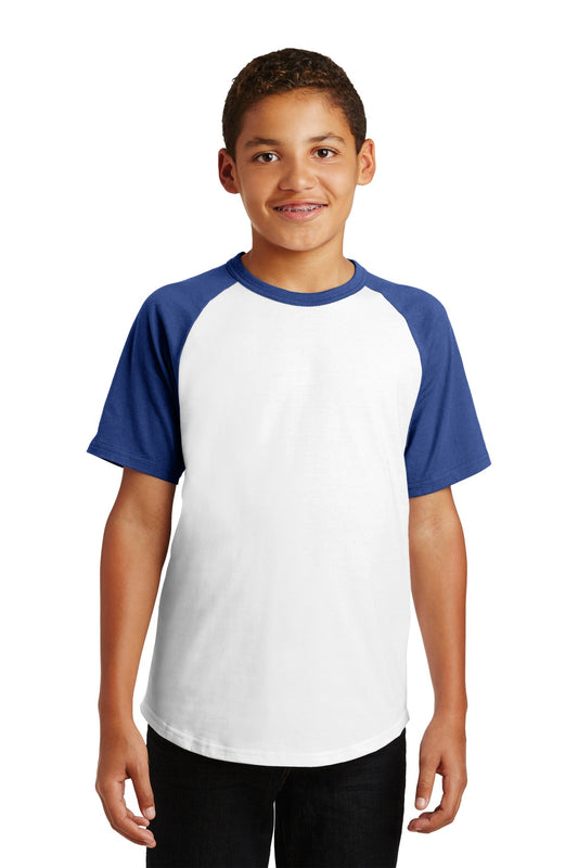 Sport-Tek Youth Short Sleeve Colorblock Raglan Jersey. YT201 White/ Royal