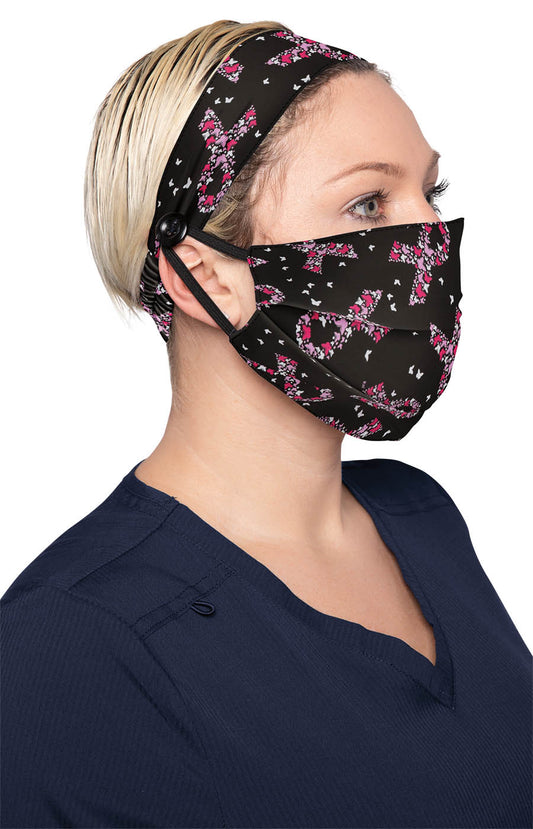 Basics A162PRM Fashion Mask + Headband Set Breast Cancer Butterfly
