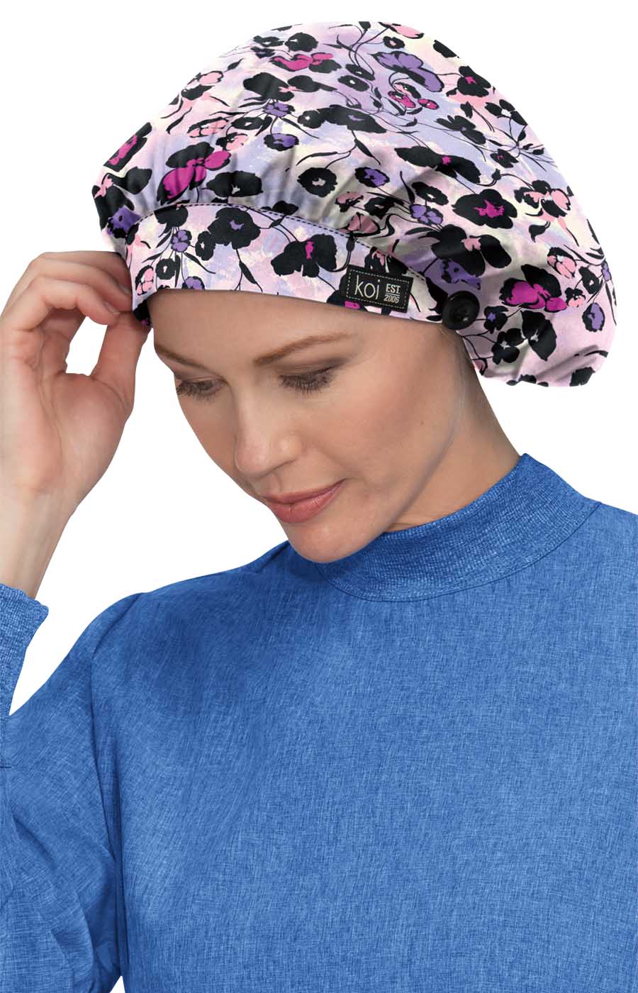 Essentials A174PR Bouffant Scrub Cap Watercolor Poppies